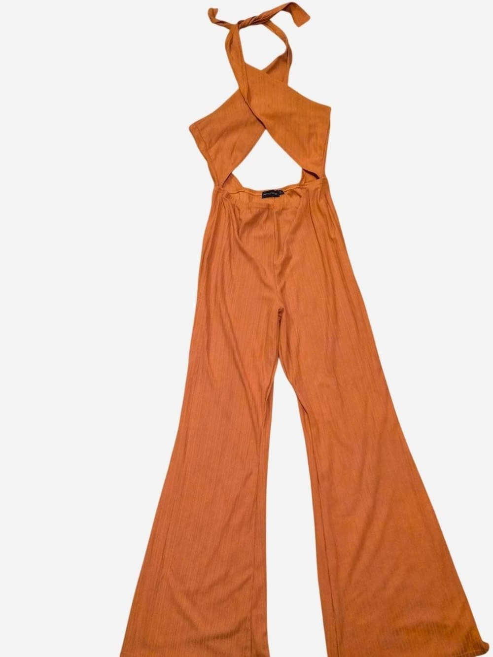 PrettyLittleThing Rust Cutout Halter Wide-Leg Jumpsuit